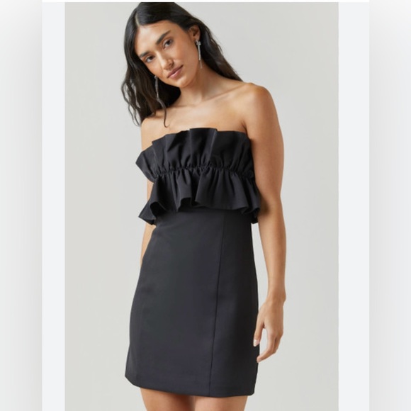 NWT THIRTY THIRTY LA BLACK RUFFLE TOP MINI DRESS SMALL - Picture 1 of 2